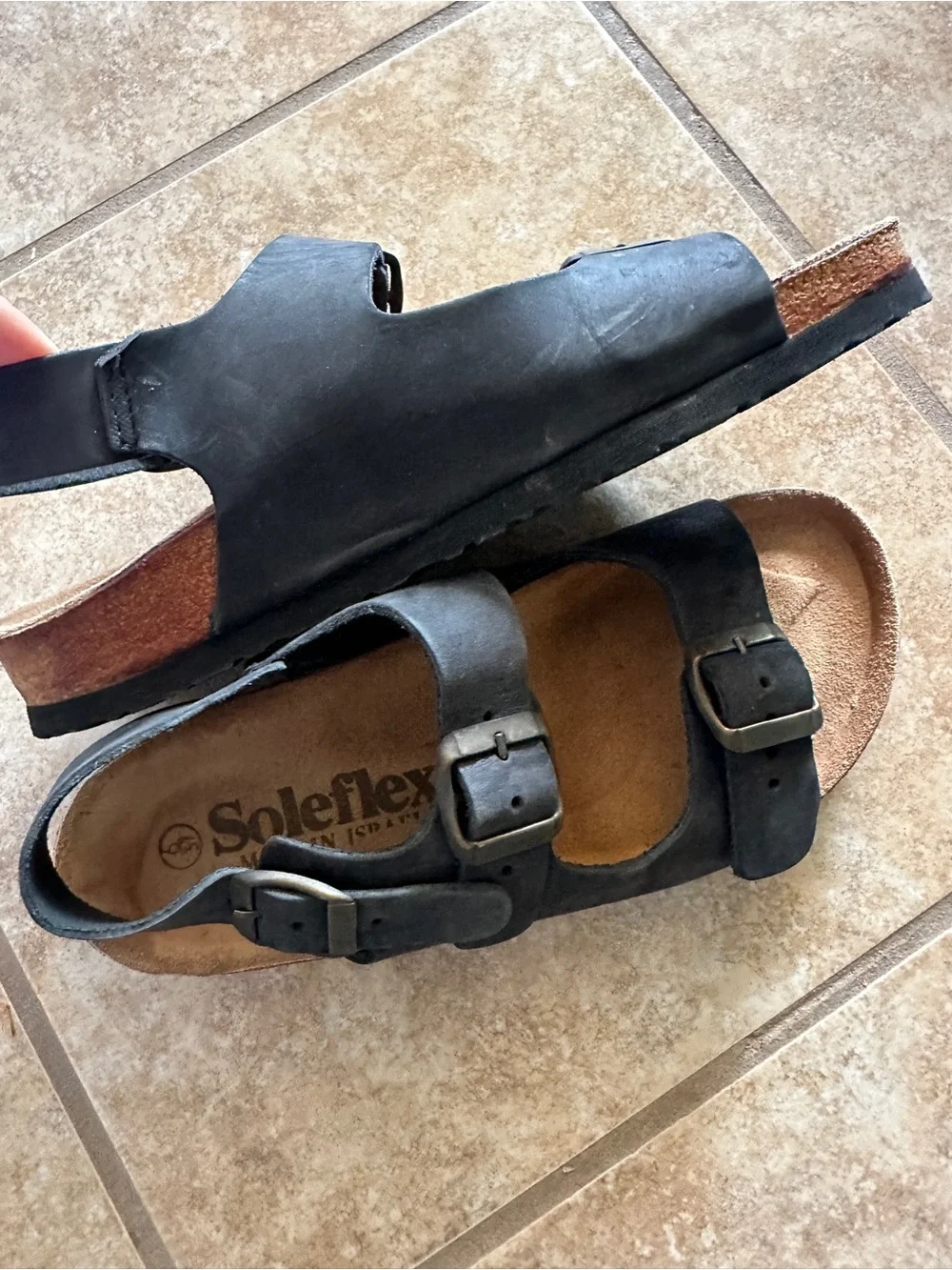 Soleflex Made in Israel Leather Slingback Cork Footbed Sandals Black Size 6/37